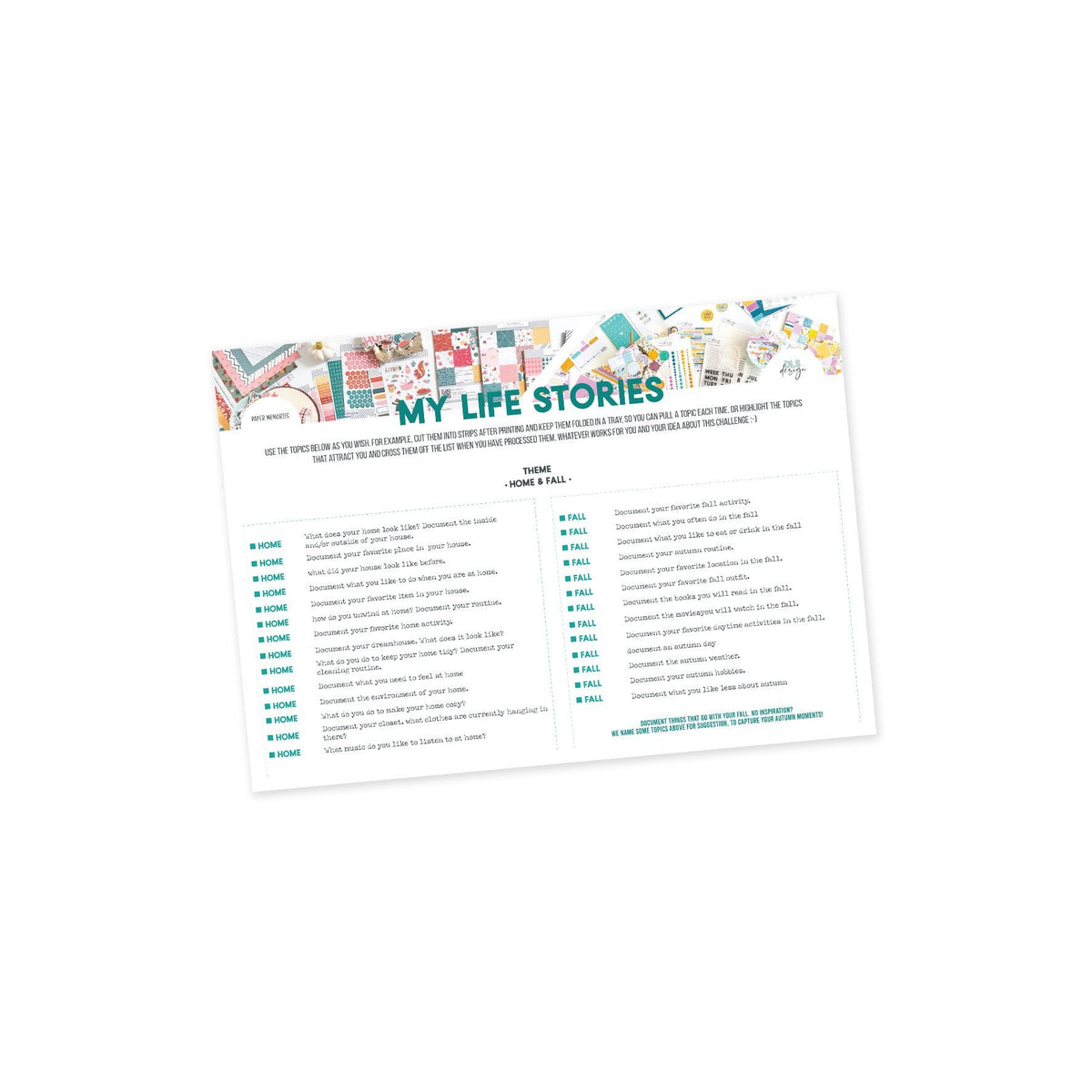 My Life Stories - Fall • Topics & Suggestion sheet