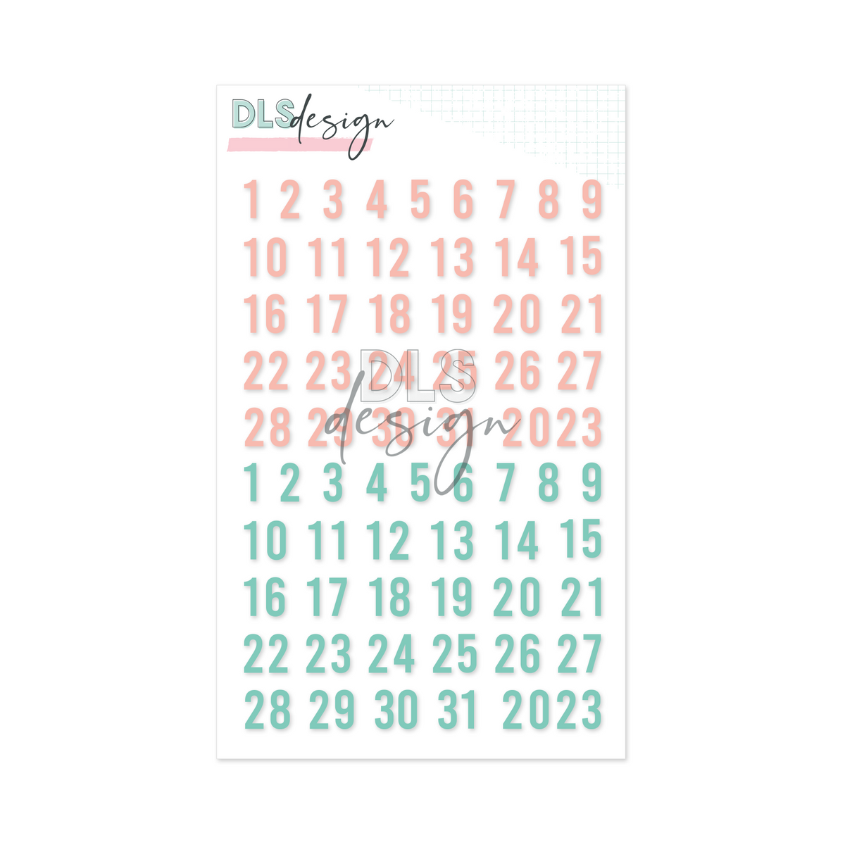 Puffy Stickers Gilmo Numbers Coral and Mint