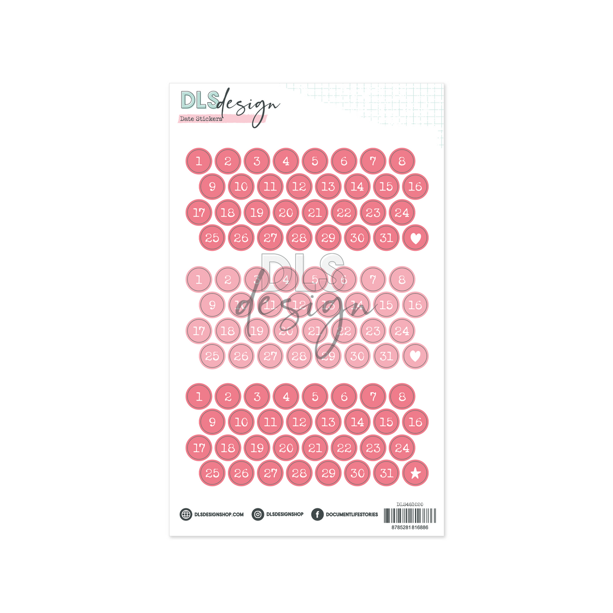 Vinyl Date Stickers Diap Pink & Hot Pink