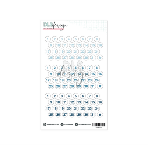 Clear Date Stickers Powder Blue & Navy
