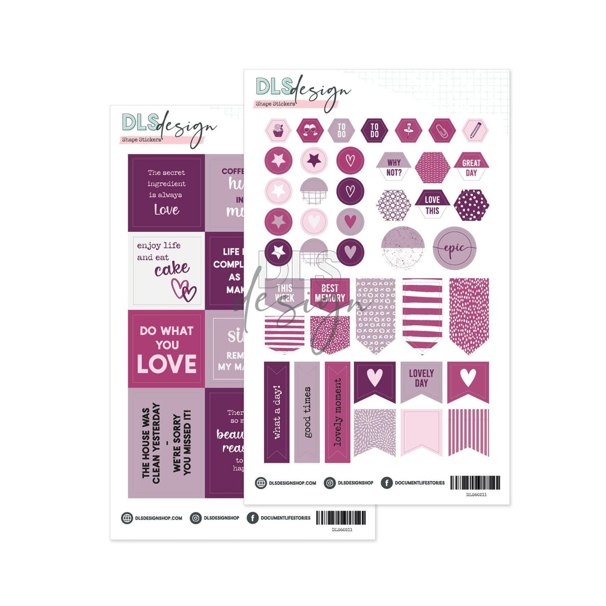 Clear Sticker Set Essential Basic Shapes Purple