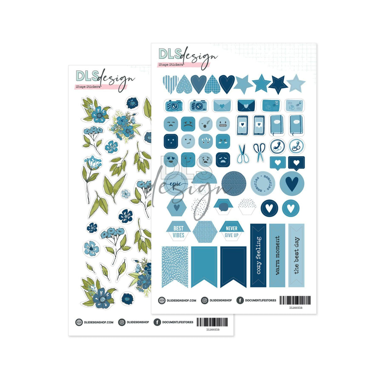 Clear Sticker Set Flowers Blue