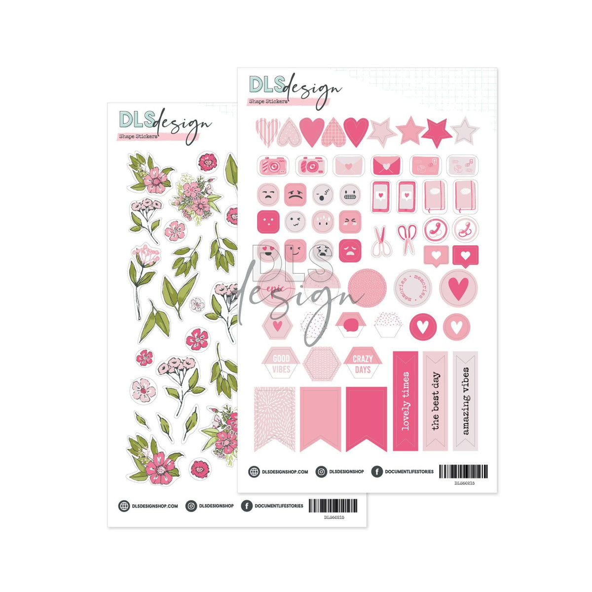 Clear Sticker Set Flowers Pink
