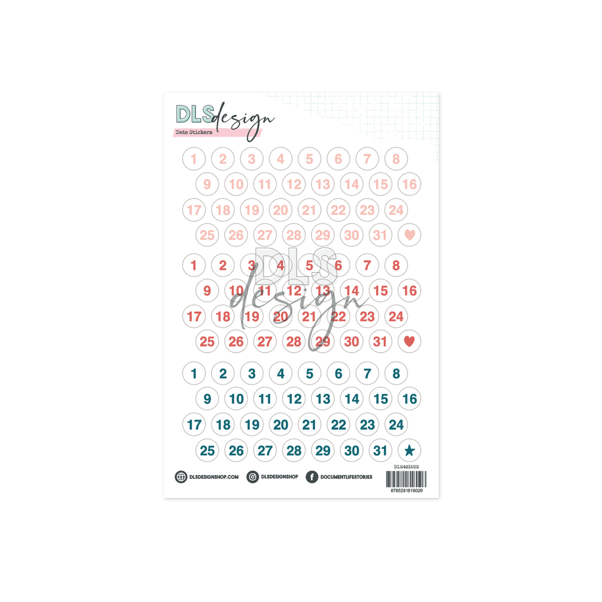 Date Stickers Coral & Denim