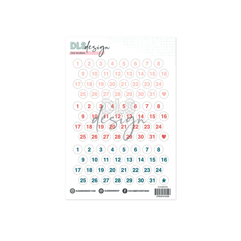 Date Stickers Coral & Denim