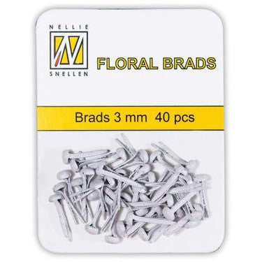 Floral Glitter Brads - White