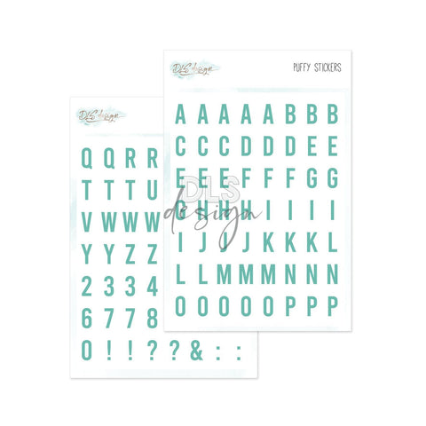 Puffy Stickers Alphabet Essentials Gilmo teal - DLS Design