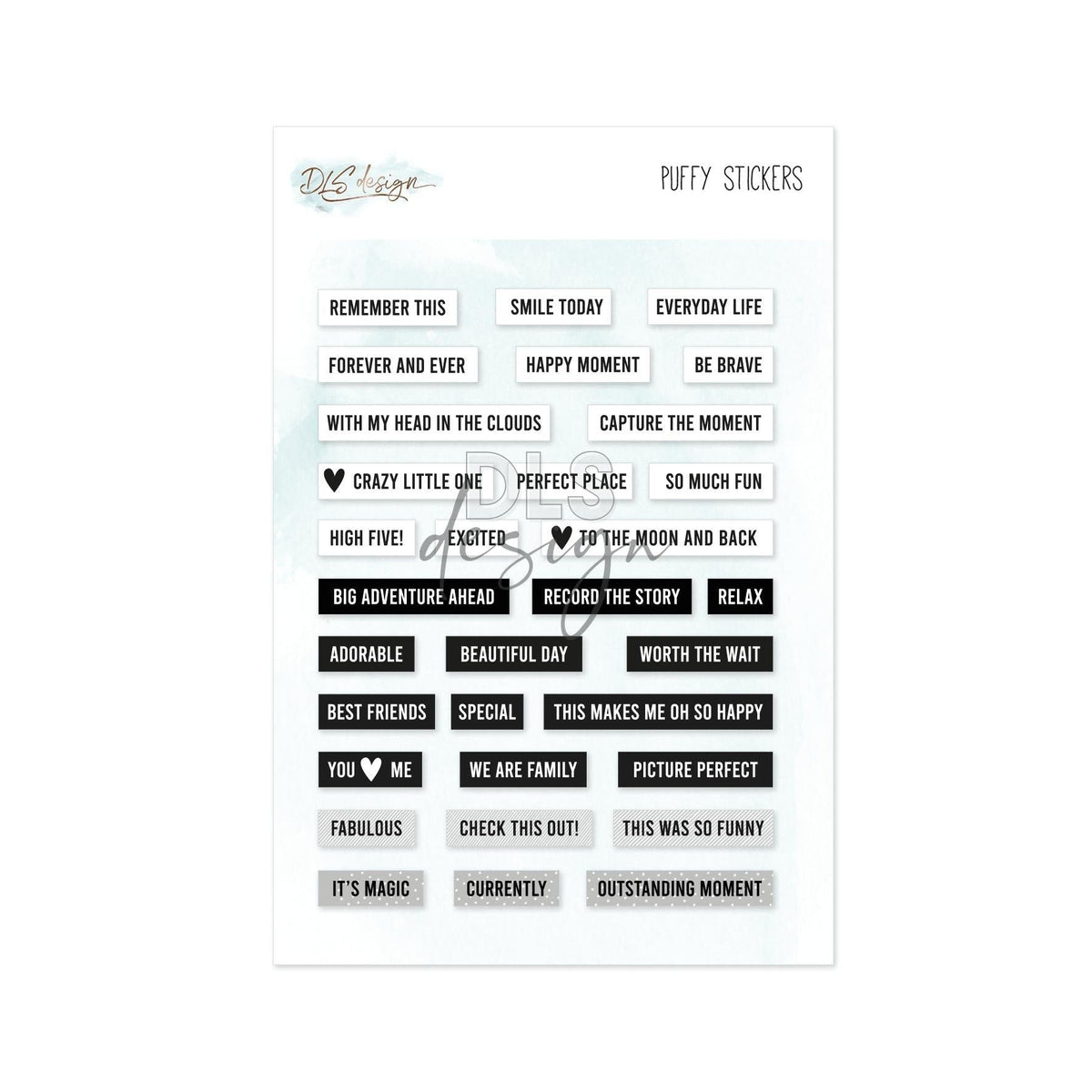 Puffy Stickers Words Black & White