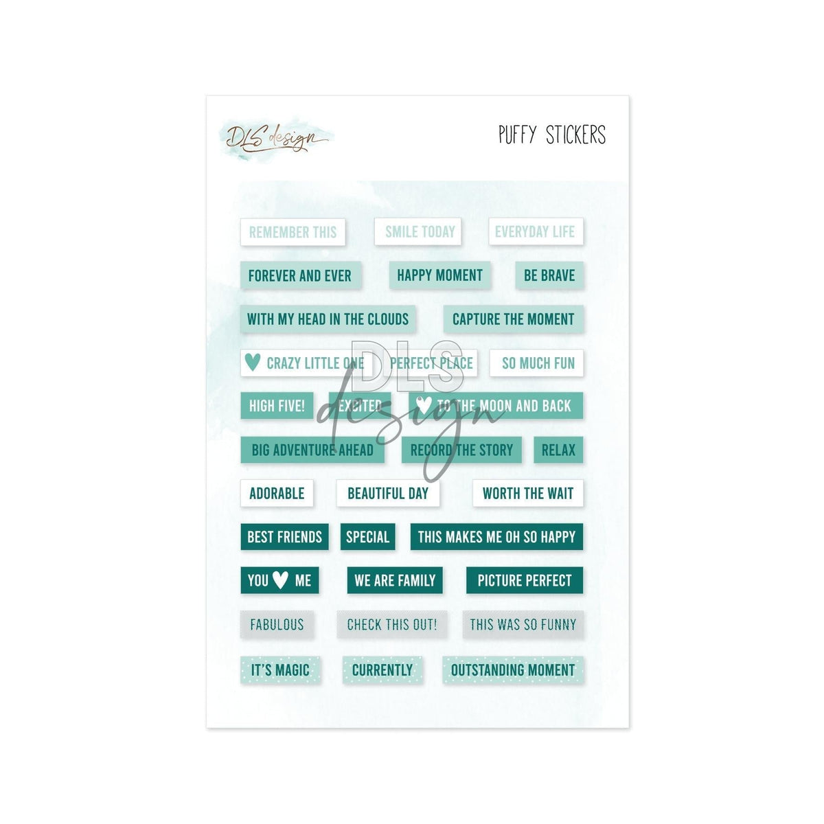 Puffy Stickers Words Teal