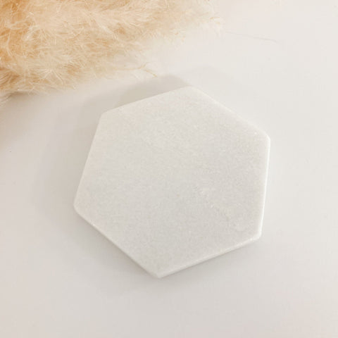 Wax Seal Marble Coaster Hexagon - White